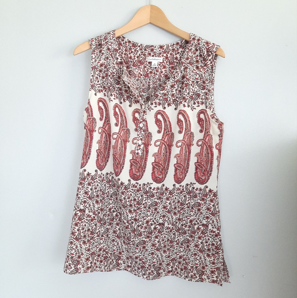 Croft & Barrow Pink, White, & Black Paisley Sleeveless Top